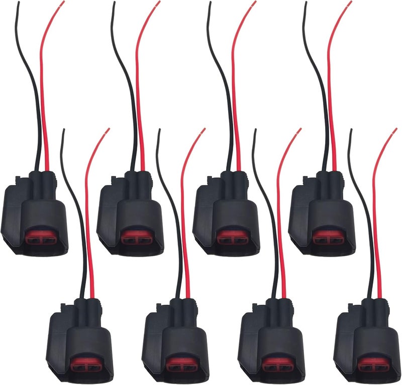 Sumjig 8 PCS Car Fuel Injector Plug, Waterproof EV6 Pigtail Wiring Harness Socket Replacement, Plug and Play Fuel Injector Connector, Compatible with Buick Cadillac Chevrolet Dodge Ford (Black) - Image 1
